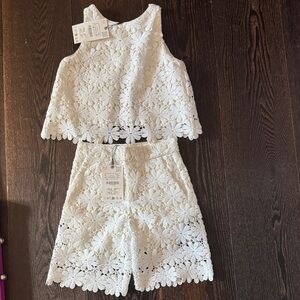 Zara Girls White Floral Top and Shorts Set